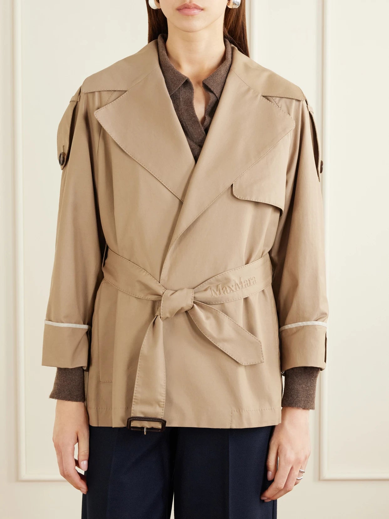 Cropped Belted Cotton-blend Trench Coat
