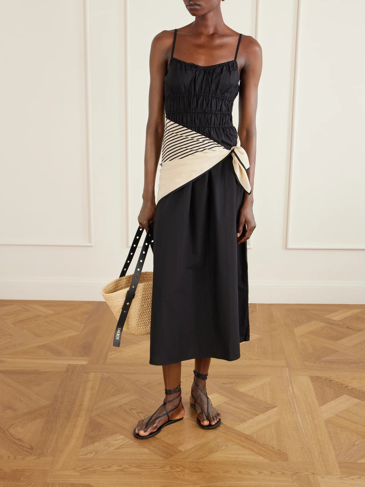 Image of Dresses. Product name - Marianne Cotton-voile Midi Dress in Black colour by brand - Faithfull