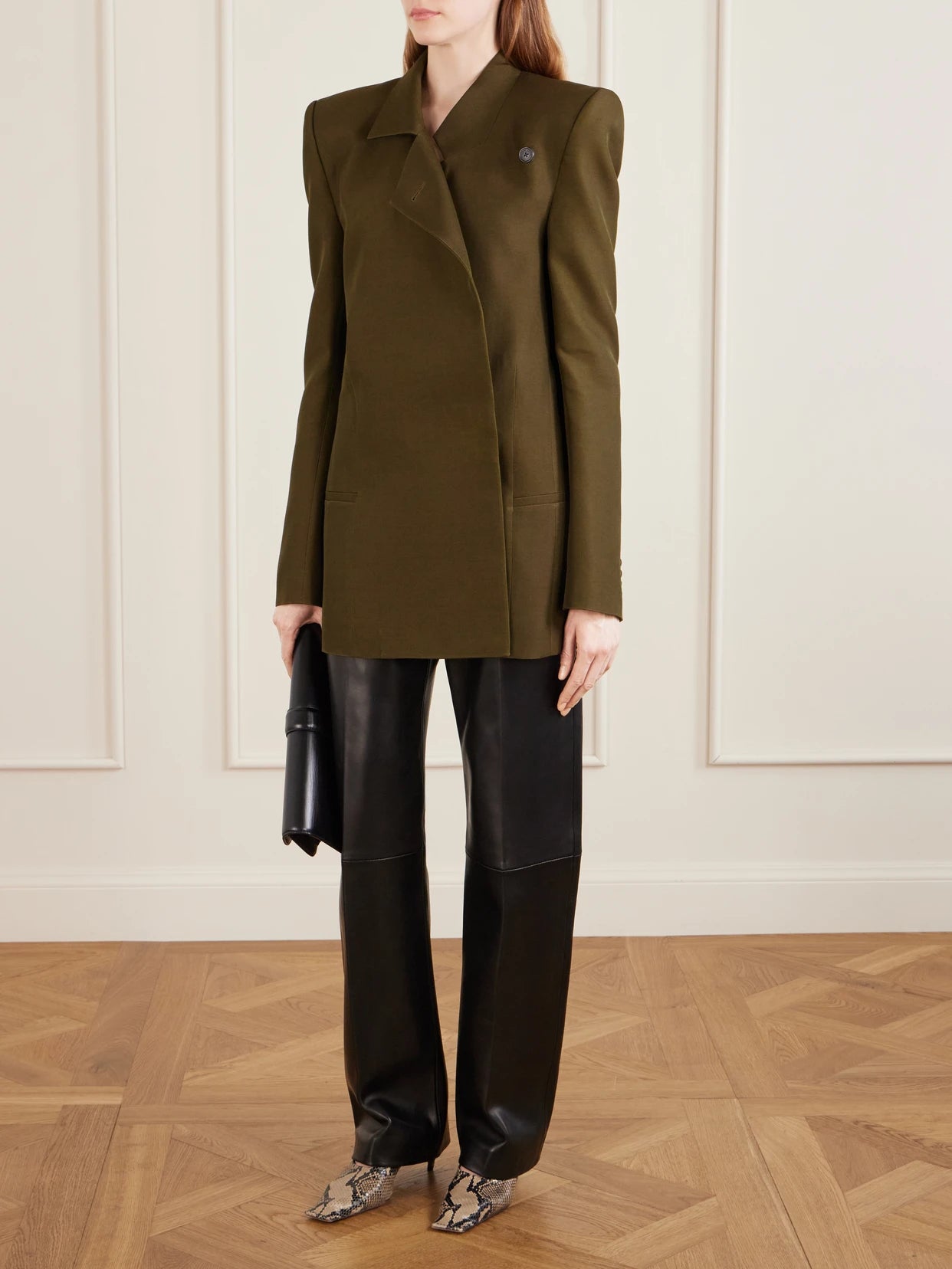 Image of Coats & Jackets. Product name - Armair Wool And Silk-blend Blazer in Army green colour by brand - KHAITE