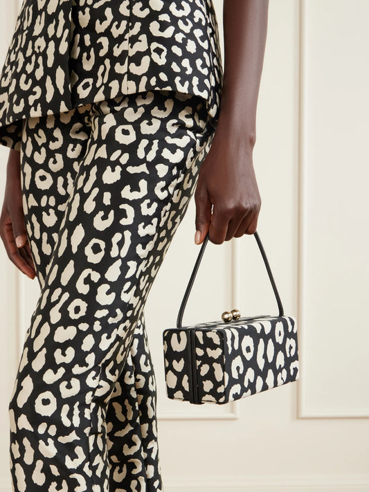 Image of Bags. Product name - Mimi Leoapard-patterned Mini Jacquard Top Handle Bag in Leopard print colour by brand - Carolina Herrera