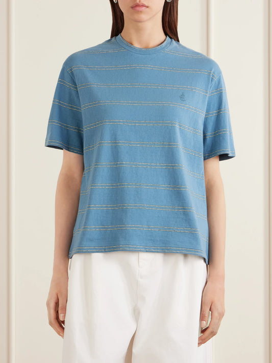 Logo-embossed Striped Cotton T-shirt