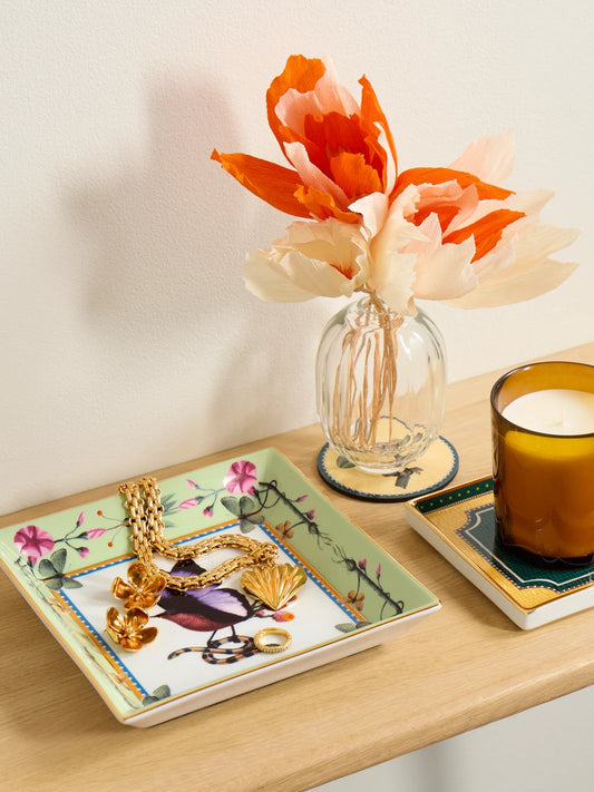 Image of Decor. Product name - + Beto Val Gold-plated Porcelain Trinket Tray in Multi colour by brand - La DoubleJ