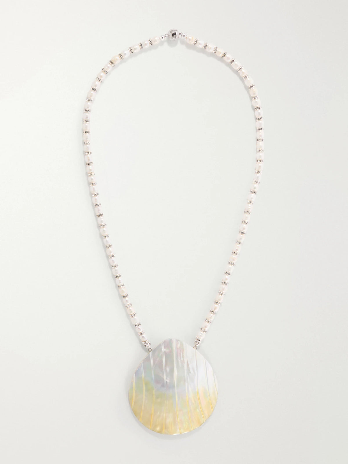 Perla Rhodium-plated, Pearl And Crystal Beaded Necklace