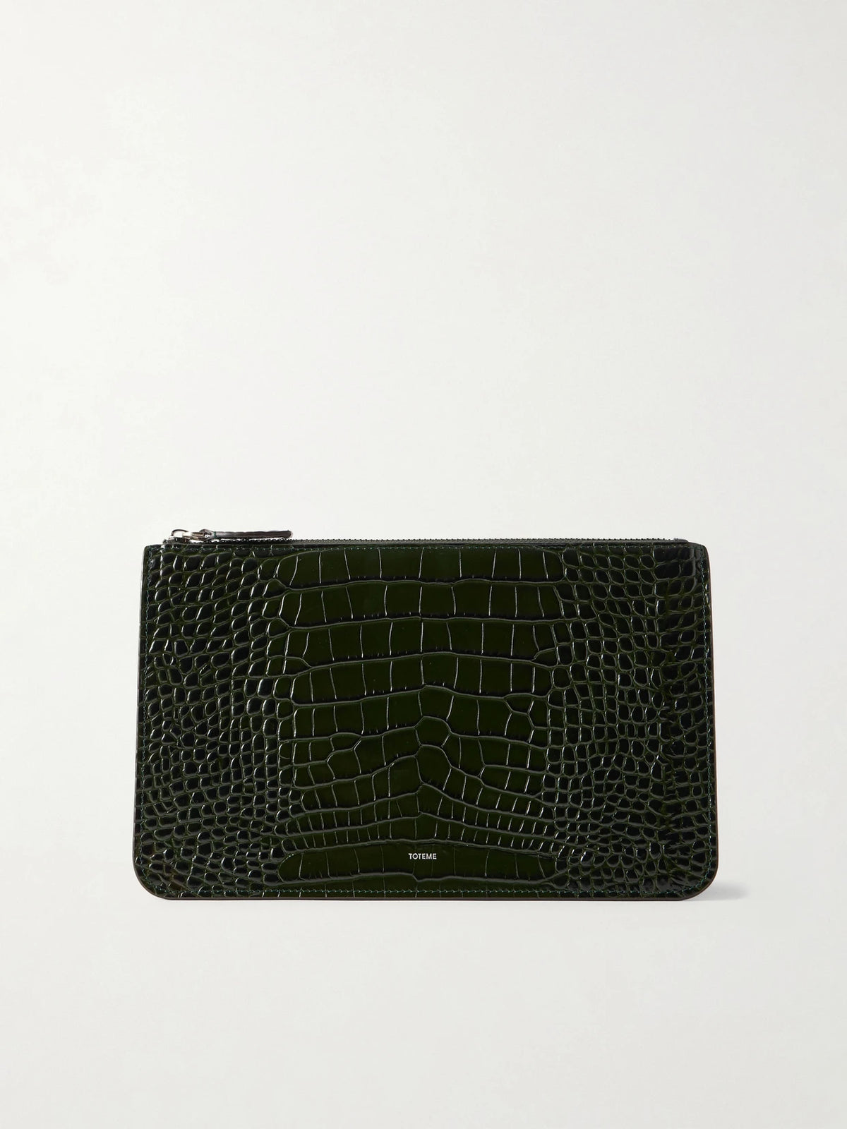 Threefold Croco-embossed Leather Clutch