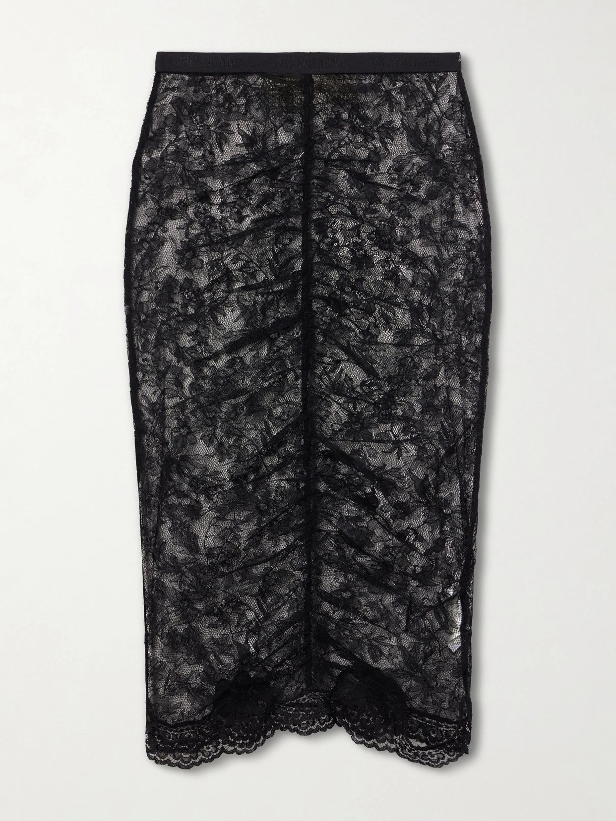 Image of a model wearing Skirts. Product name - Lace Midi Skirt in Black colour by brand - Valentino Garavani
