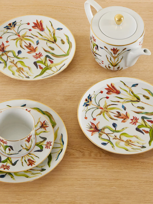 Image of Tableware. Product name - Grand Tour Set Of Four Gold-plated Porcelain Dessert Plates in White colour by brand - L'Objet