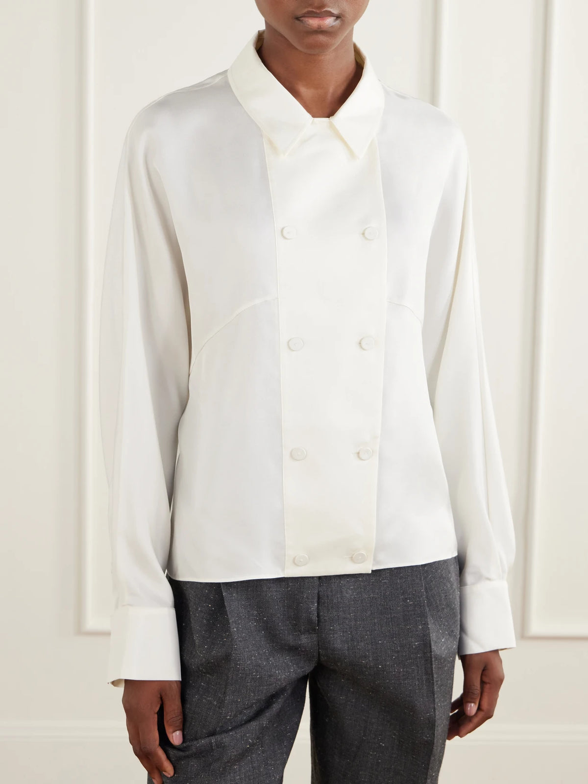 RÓHE Double-breasted Silk-satin Blouse
