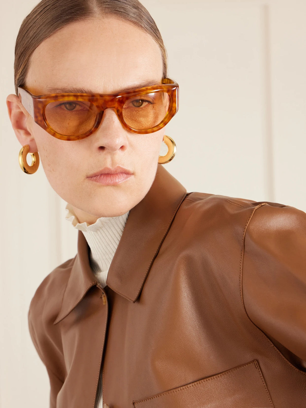 Image of Sunglasses. Product name - D-frame Tortoiseshell Acetate Sunglasses in Camel colour by brand - Jacques Marie Mage
