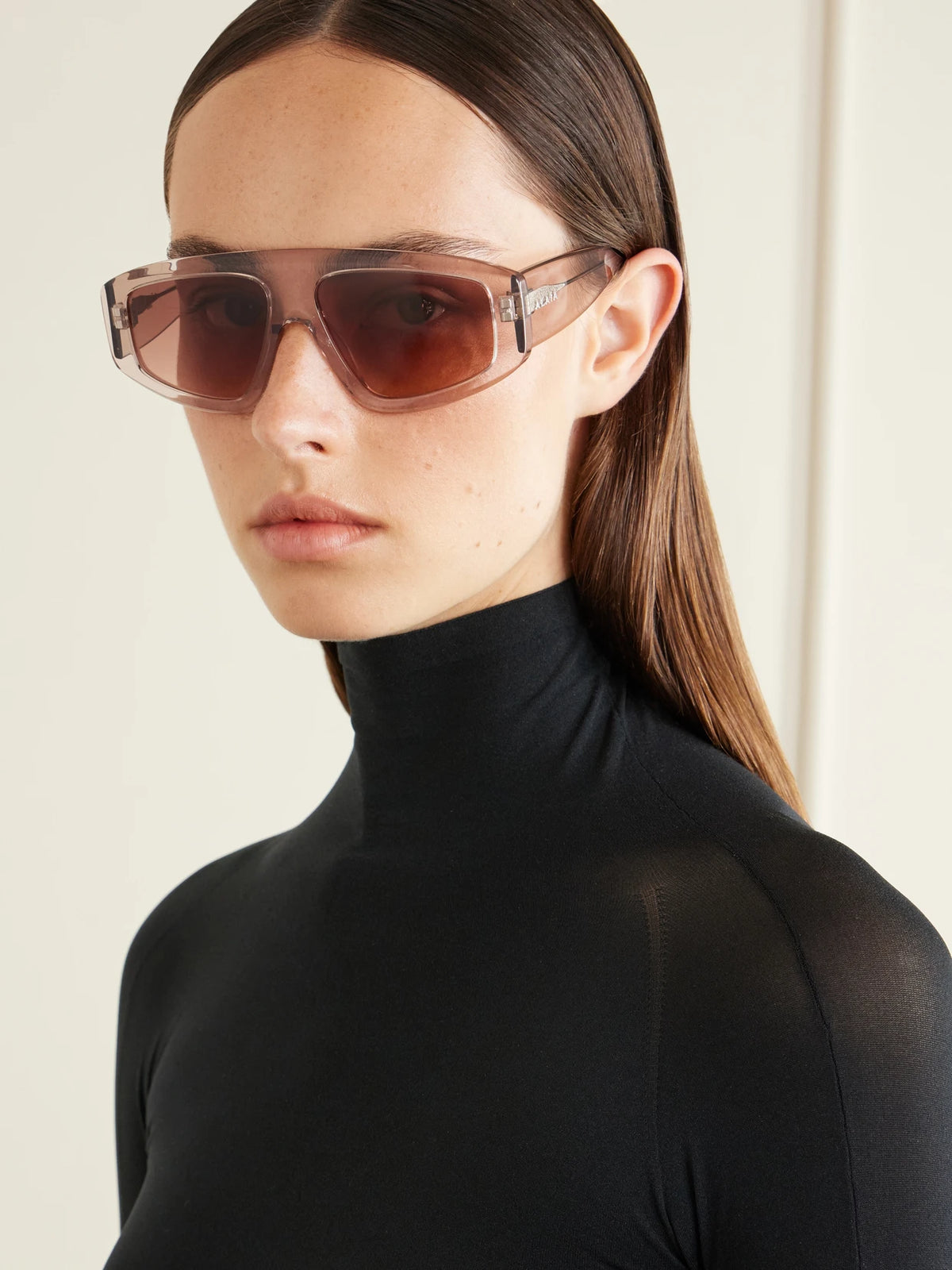 Image of Sunglasses. Product name - Mask D-frame Recycled-acetate Sunglasses in Light brown colour by brand - Alaïa