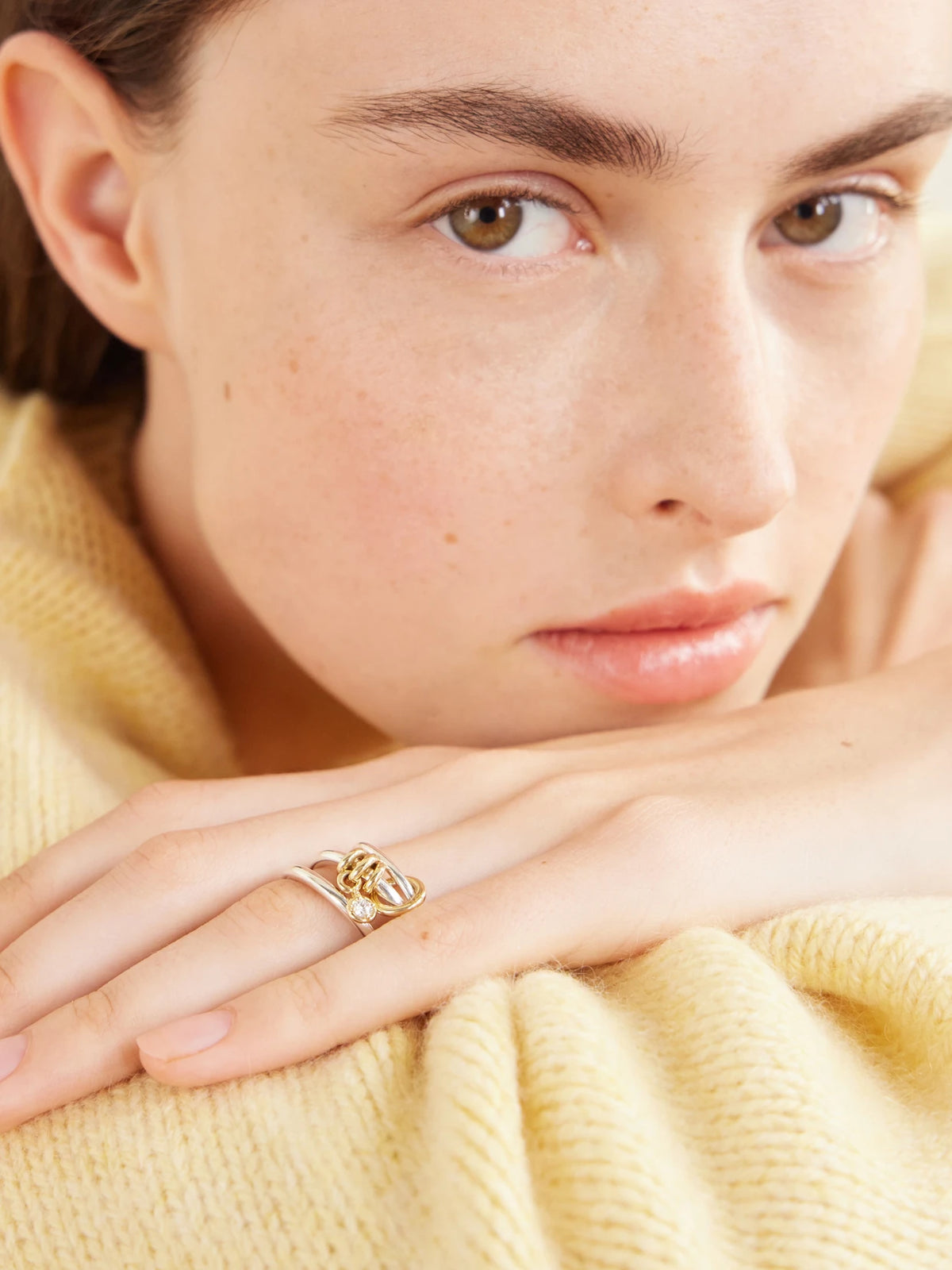 Image of Rings. Product name - Piera Set Of Three 18-karat Gold, Sterling Silver And Diamond Rings in Multi colour by brand - Spinelli Kilcollin