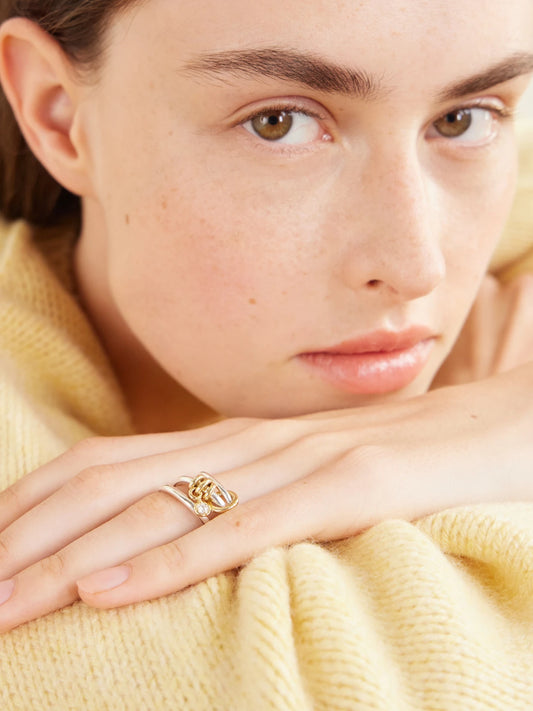 Image of Rings. Product name - Piera Set Of Three 18-karat Gold, Sterling Silver And Diamond Rings in Multi colour by brand - Spinelli Kilcollin
