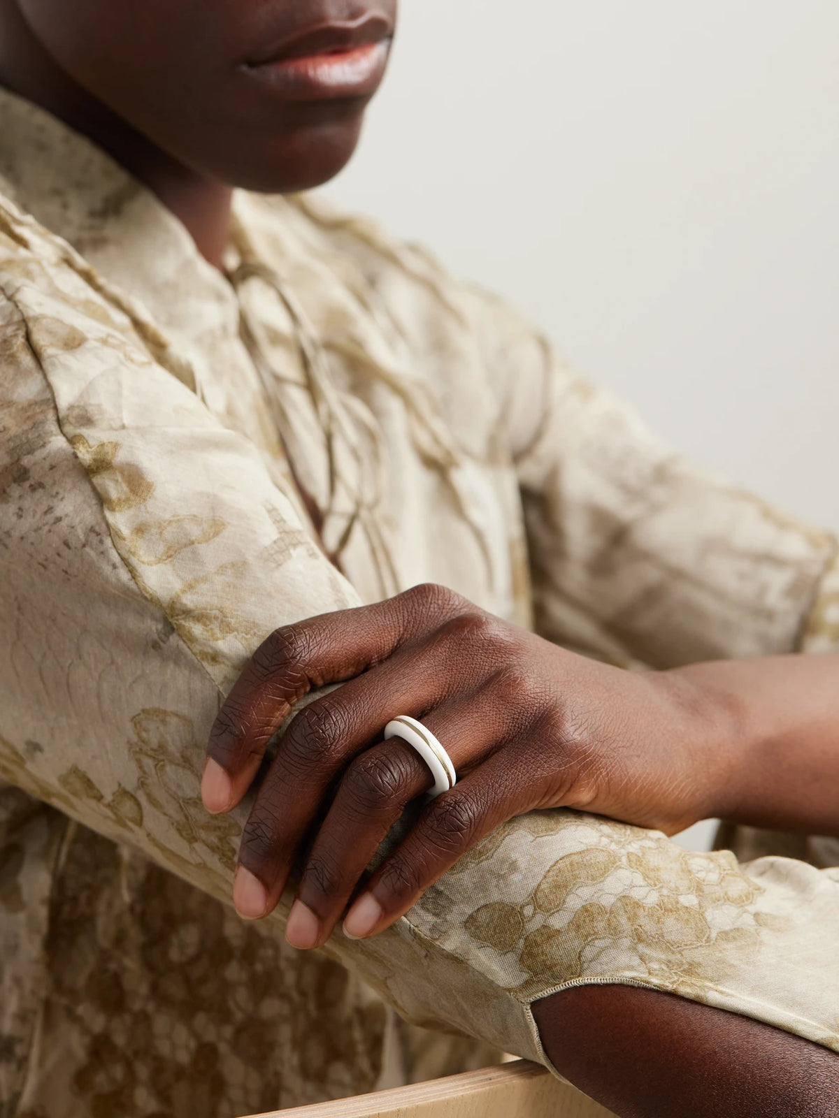 Image of Rings. Product name - The Essential Stacking 14-karat Recycled Gold Agate Ring in White colour by brand - By Pariah