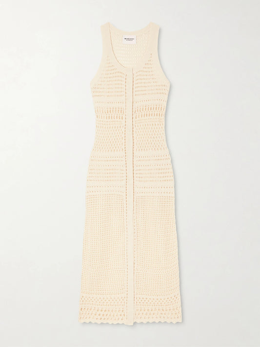 Image of Dresses. Product name - Zaro Open-knit Cotton-blend Maxi Dress in Ecru colour by brand - MARANT ÉTOILE