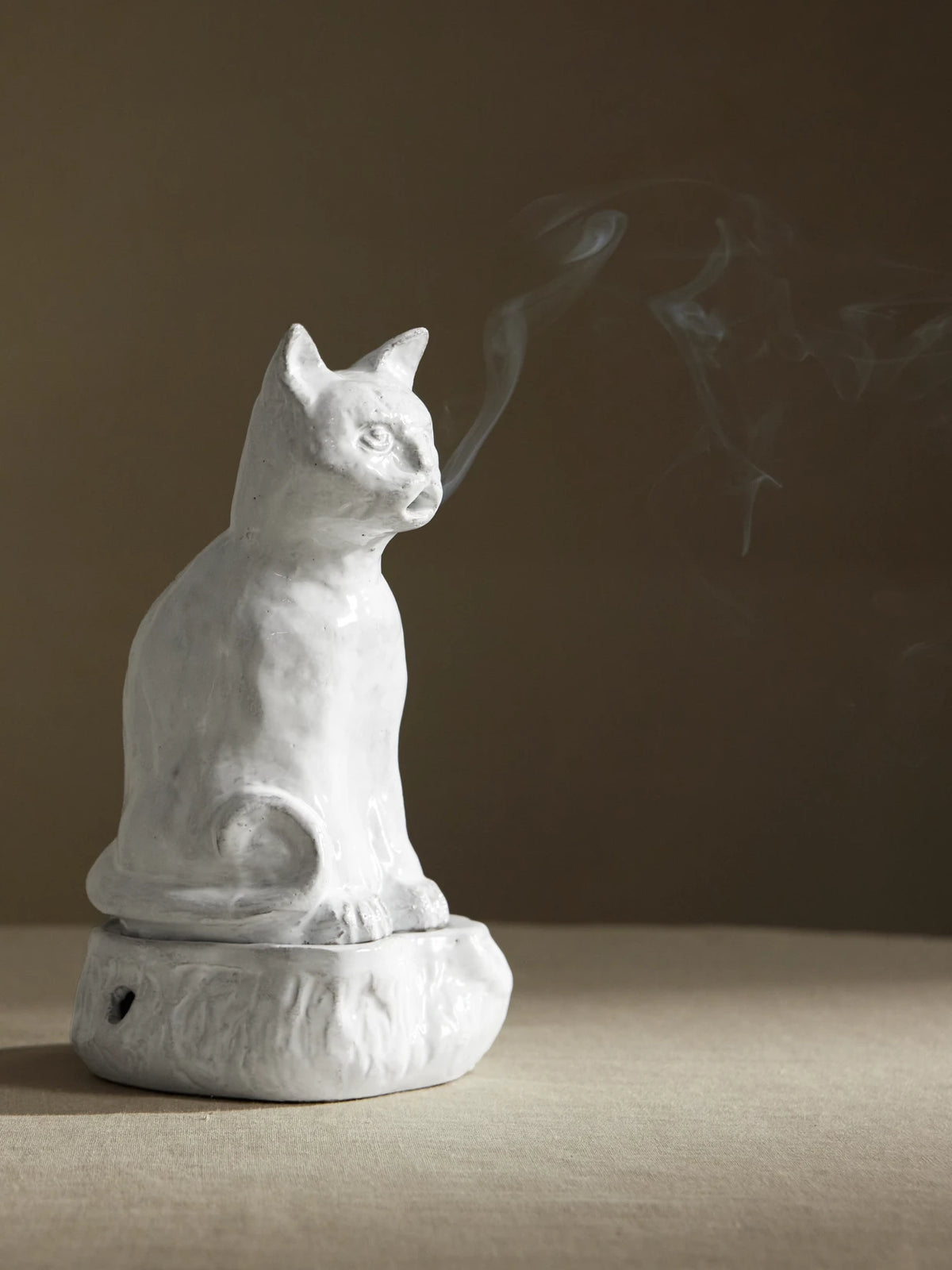 Image of Perfumes & Colognes. Product name - + Setsuko Cat Ceramic Incense Burner in White colour by brand - Astier De Villatte