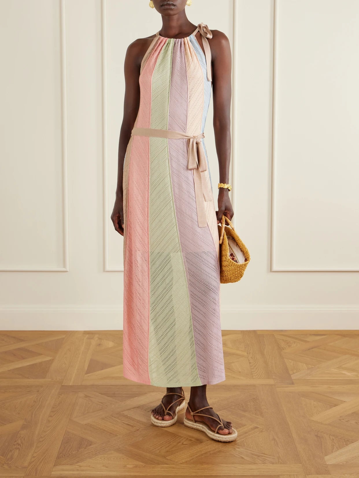 Image of Dresses. Product name - Mahon Splice Halter Mesh Midi Dress in Multi colour by brand - Zimmermann