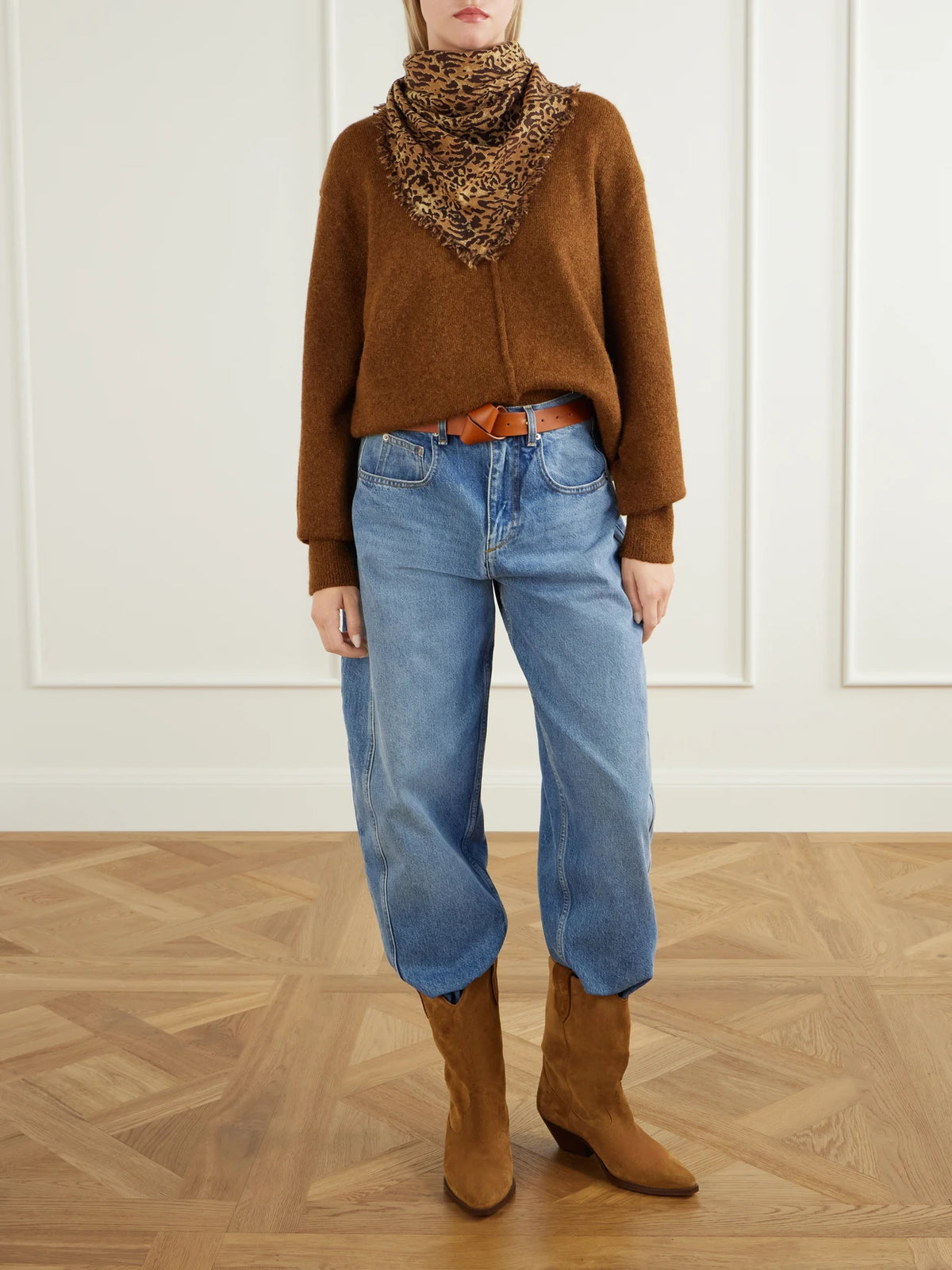 Image of Scarves & Shawls. Product name - Alecia Leopard-print Wool And Cashmere-blend Scarf in Leopard print colour by brand - ISABEL MARANT