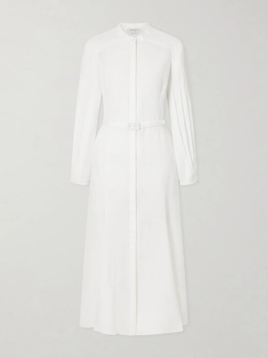 Image of Dresses. Product name - Lydia Belted Linen Midi Dress in White colour by brand - Gabriela Hearst