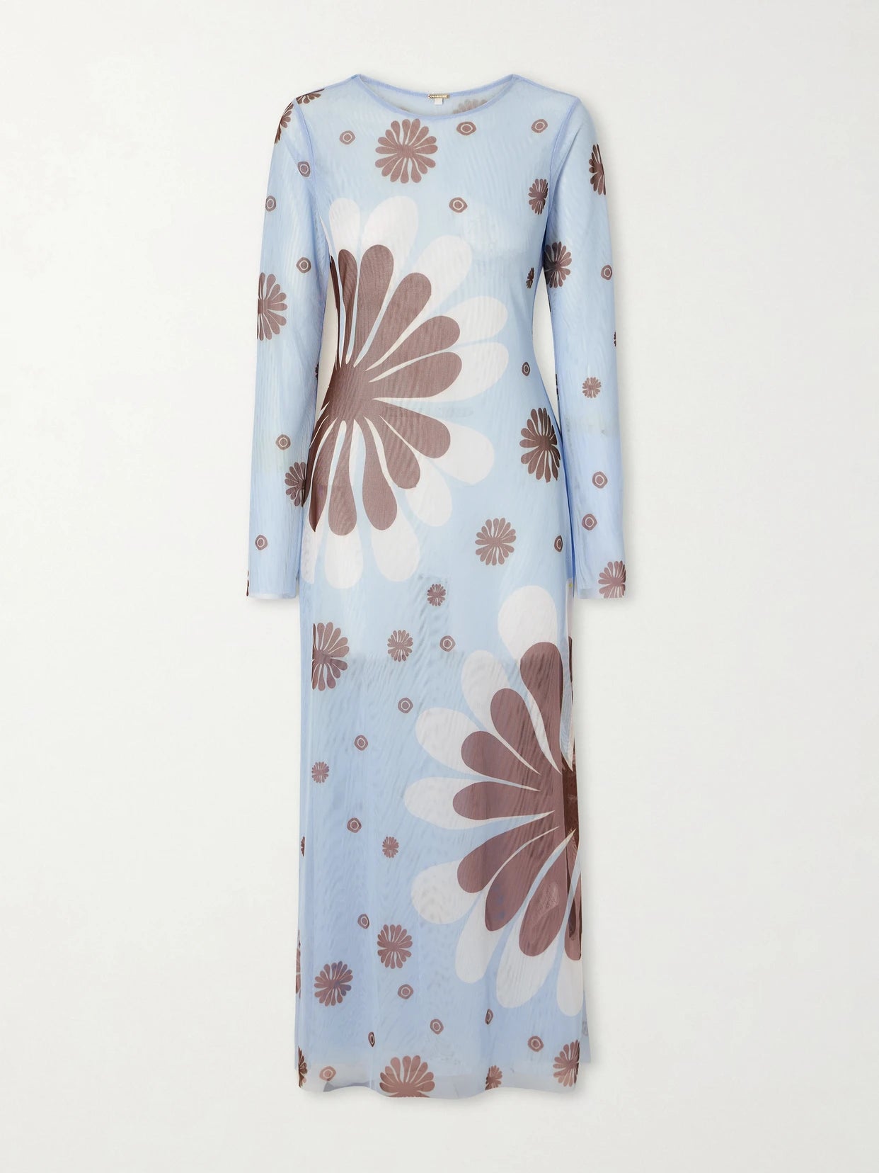 Image of Dresses. Product name - Tania Printed Mesh Midi Dress in Blue colour by brand - Cala de la Cruz