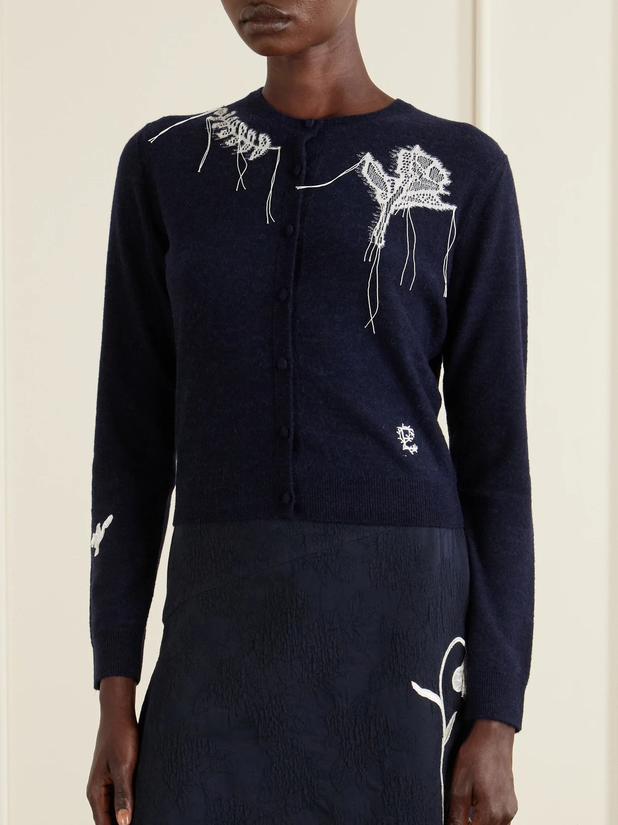 Embroidered Wool-blend Cardigan