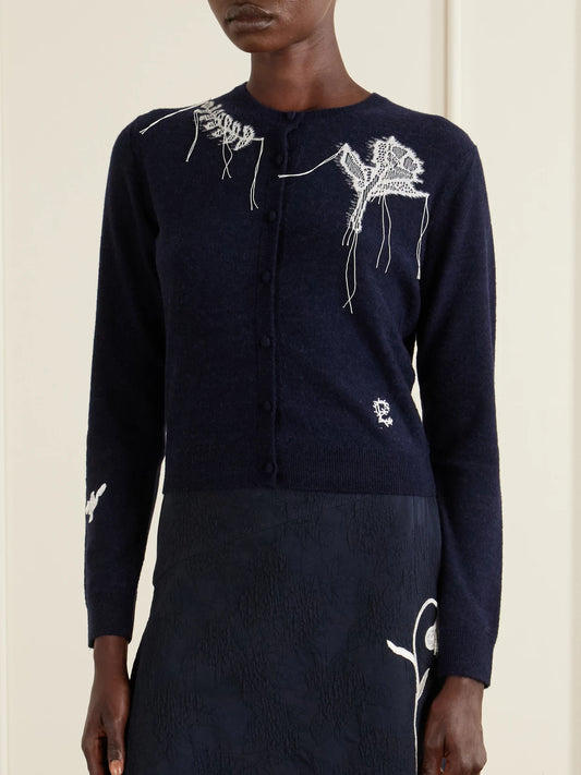 Embroidered Wool-blend Cardigan