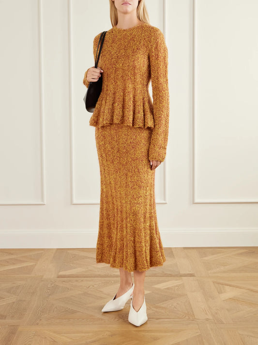 Image of Outfit Sets. Product name - Joelle Cable-knit Mohair-blend Sweater in Mustard colour by brand - Proenza Schouler