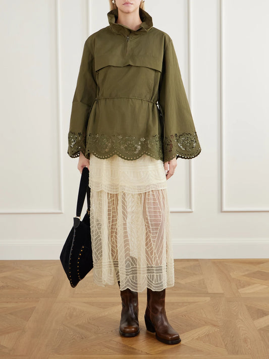 Image of a model wearing Skirts. Product name - Carlotta Bead-embellished Tulle Midi Skirt in Cream colour by brand - Sea