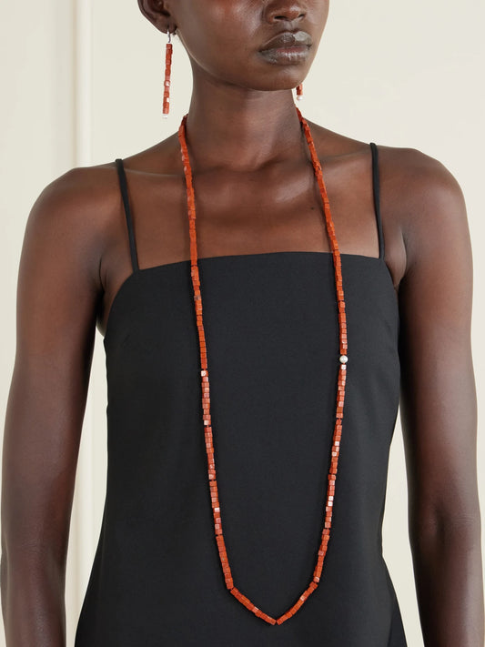 Image of Necklaces. Product name - Ines Sterling Silver, Jasper And Pearl Necklace in Red colour by brand - Le Sundial
