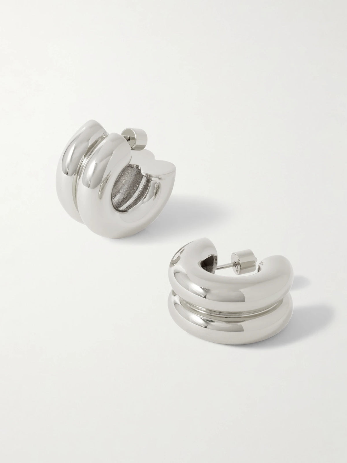 Double Rhodium-plated Hoop Earrings