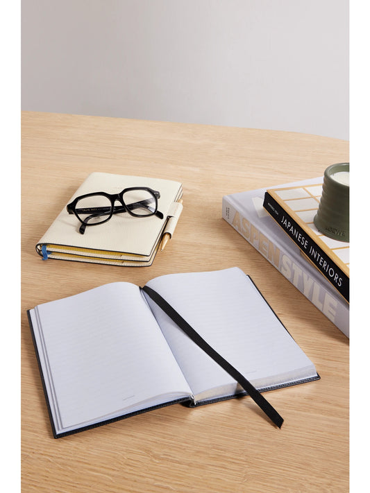 Image of Decor. Product name - Soho Ludlow Textured-leather Notebook in Black colour by brand - Smythson