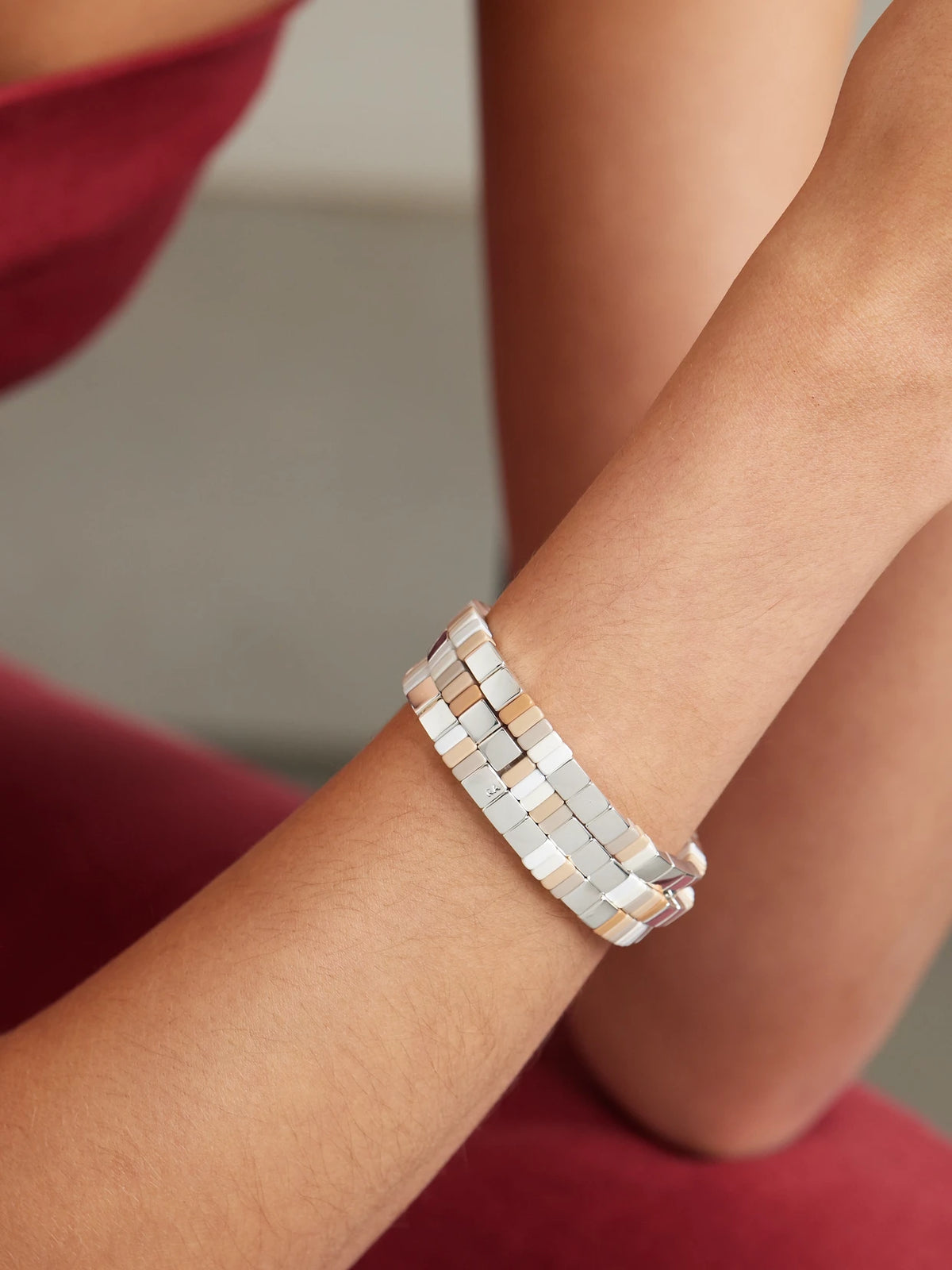 Image of Bracelets. Product name - The Quiet Time Set Of Three Silver-tone Enamel Bracelets in White colour by brand - Roxanne Assoulin
