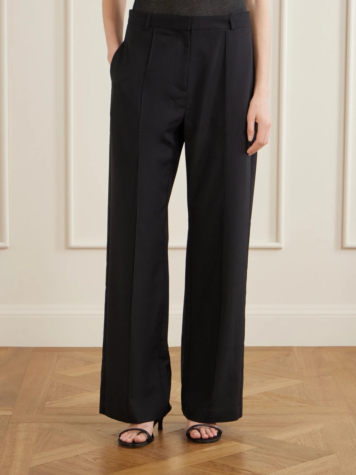 Pleated Pinstriped Woven Wide-leg Pants