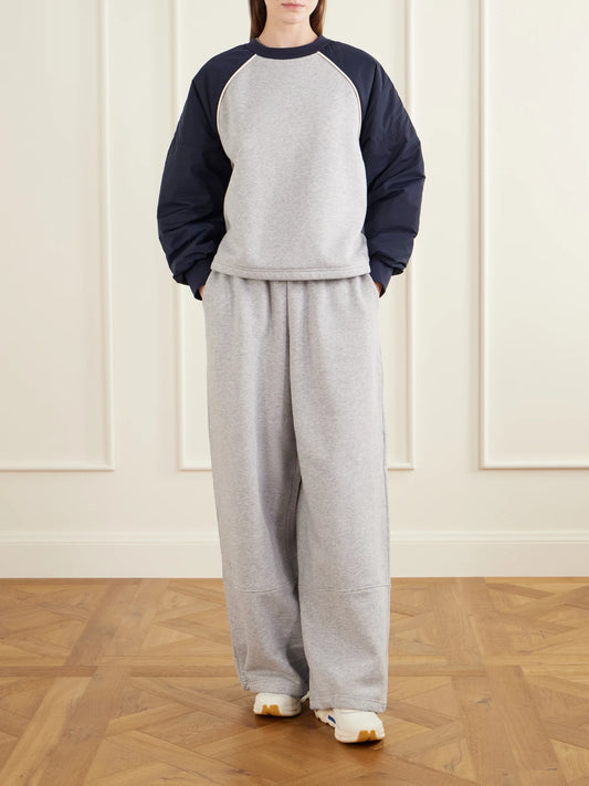 Image of Sleepwear & Loungewear. Product name - +zendaya Two-tone Piped Cotton-blend Jersey Sweatshirt in Light gray colour by brand - ON