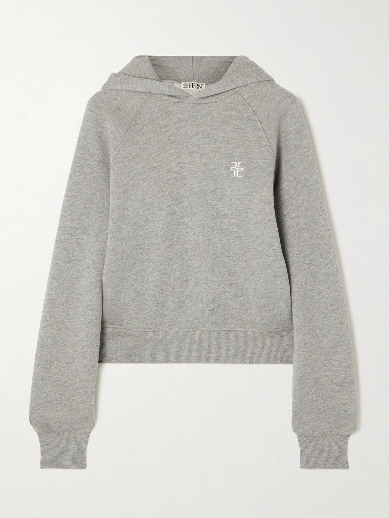 Image of Sleepwear & Loungewear. Product name - Embroidered Cotton-blend Hoodie in Gray colour by brand - ÉTERNE