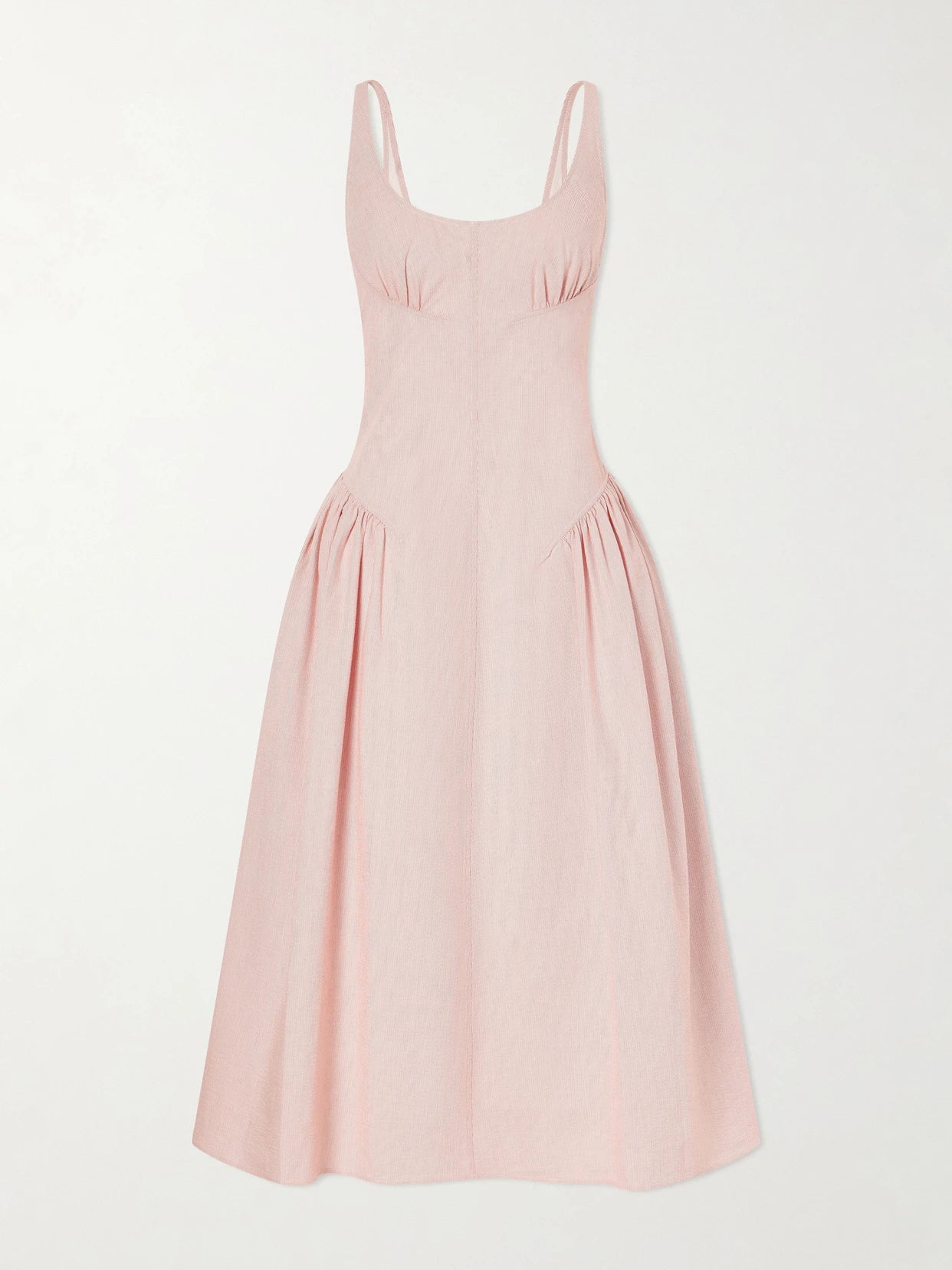 Image of Dresses. Product name - Solira Gathered Striped Cotton-blend Seersucker Midi Dress in Pastel pink colour by brand - Proenza Schouler White Label