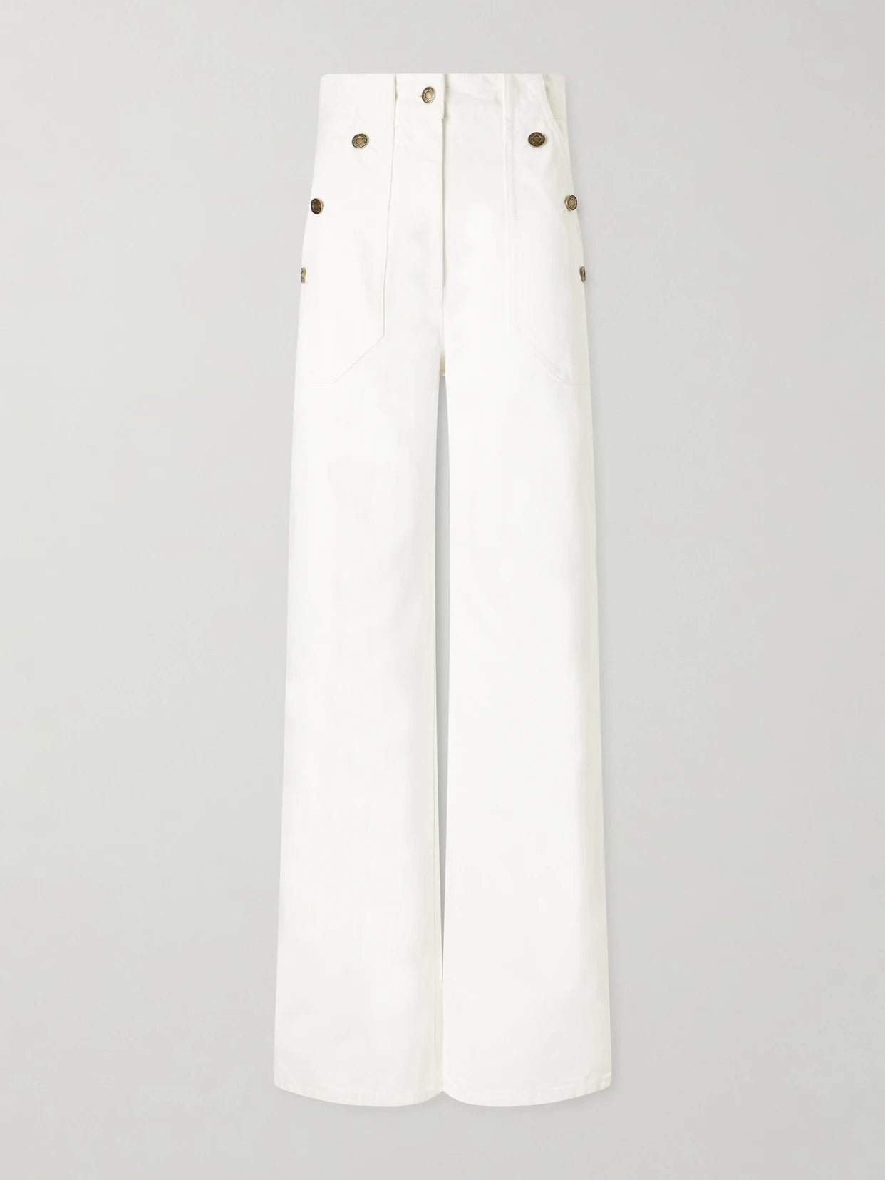 Image of Jeans. Product name - Logo-embroidered High-rise Wide-leg Jeans in White colour by brand - Max Mara