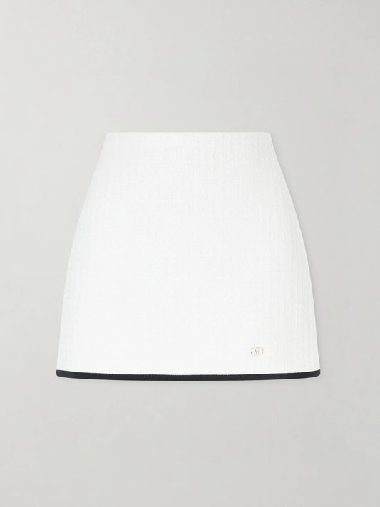 Image of a model wearing Skirts. Product name - Canestrello Cotton-blend Tweed Mini Skirt in White colour by brand - Valentino Garavani