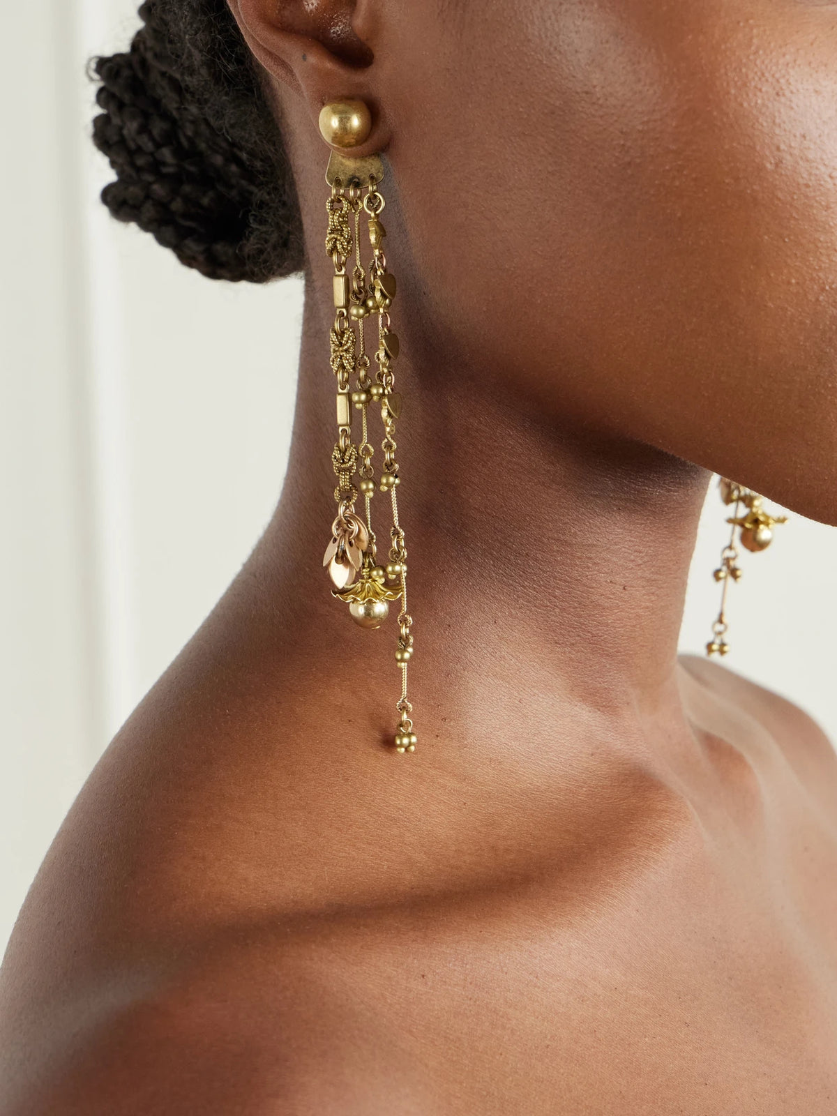 Image of Earrings. Product name - Embellished Gold-tone Earrings in Matte gold colour by brand - Dries Van Noten