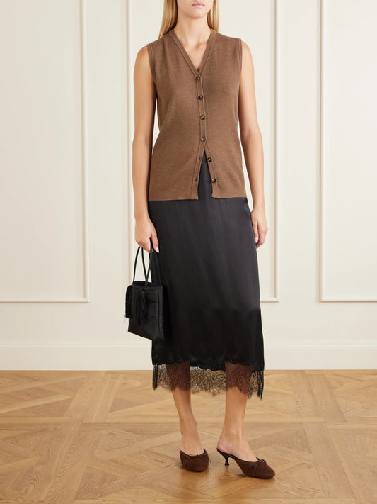 Image of Heels. Product name - 24/7 50 Bow-detail Shearling Mules in Dark brown colour by brand - Herbert Levine