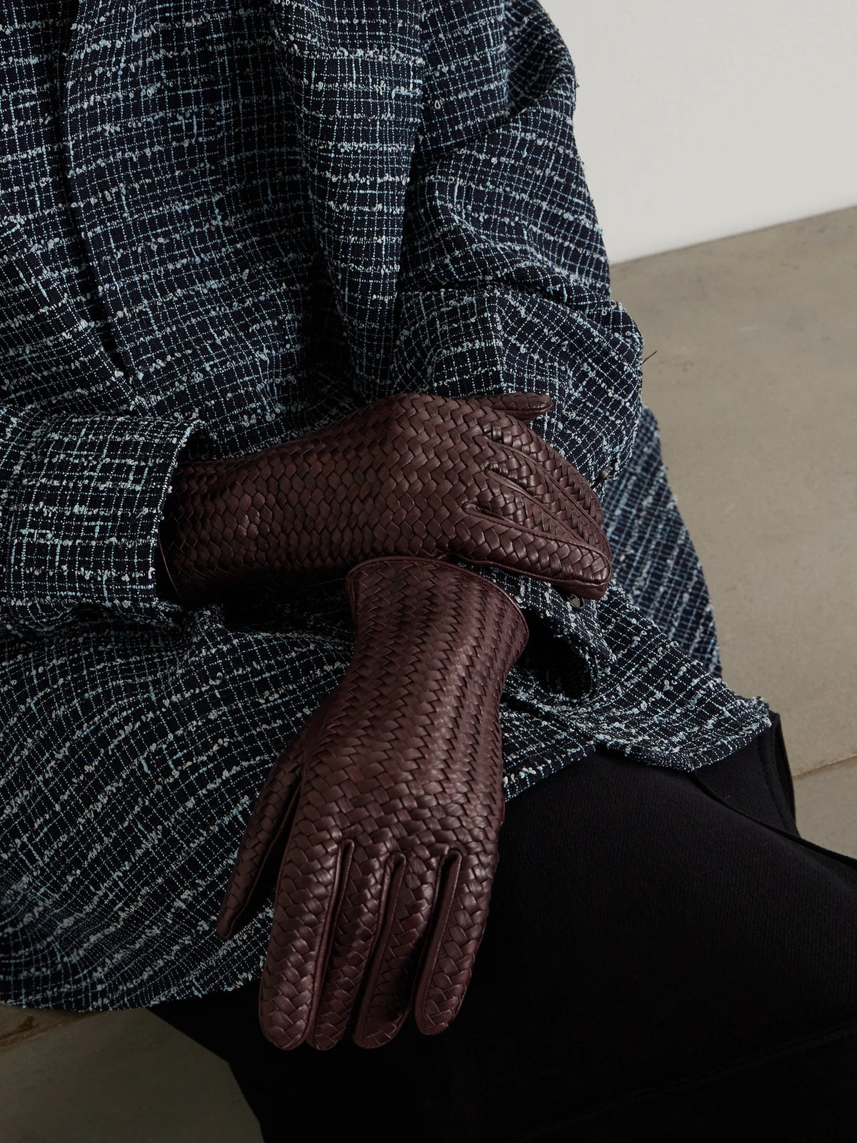 Image of Gloves & Mittens. Product name - Stanilas Woven Leather Gloves in Burgundy colour by brand - Agnelle