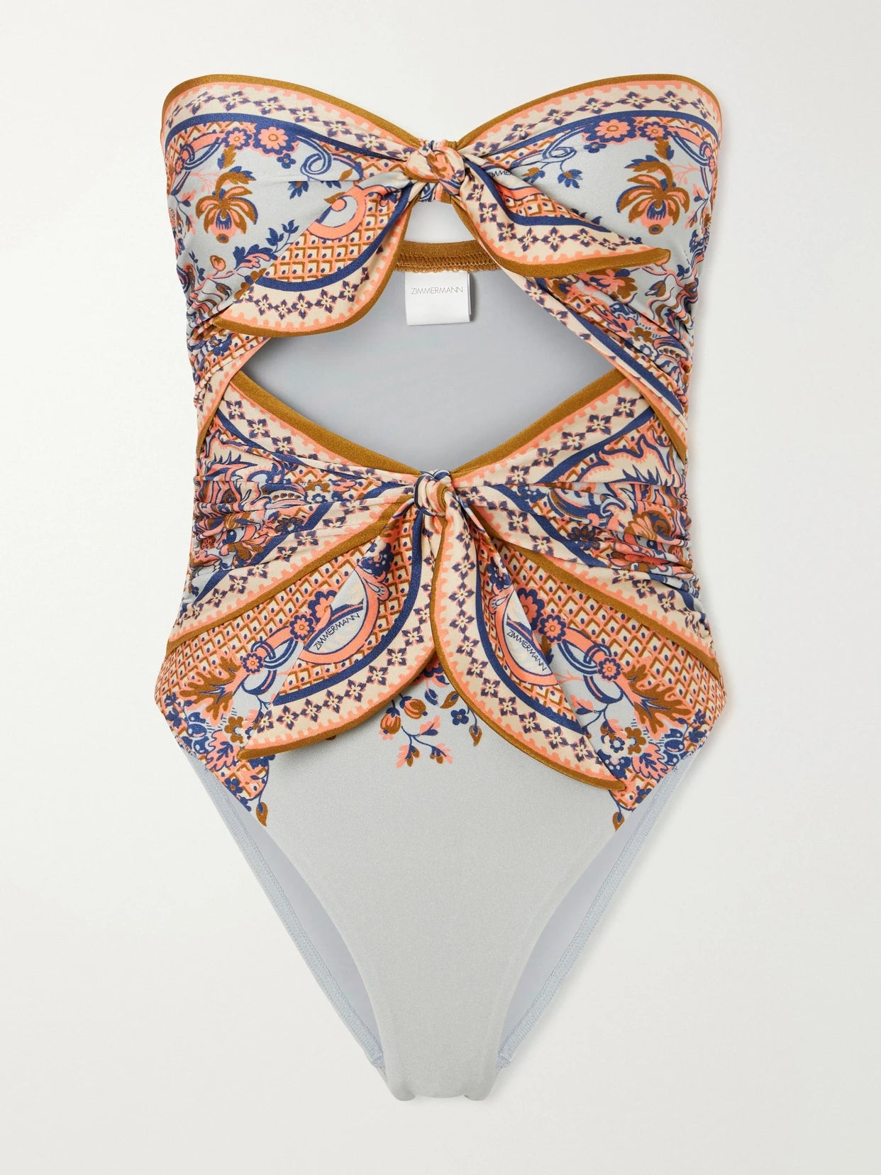 Aster Strapless Knot-detailed Cut-out Printed Swimsuit