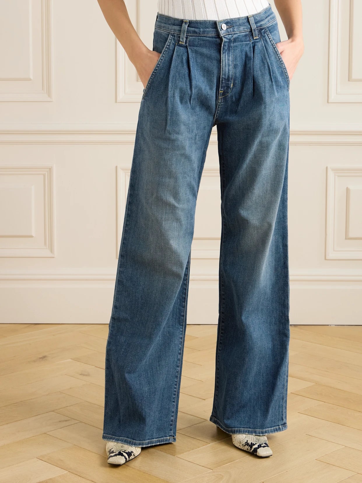 Flora Pleated High-rise Wide-leg Jeans