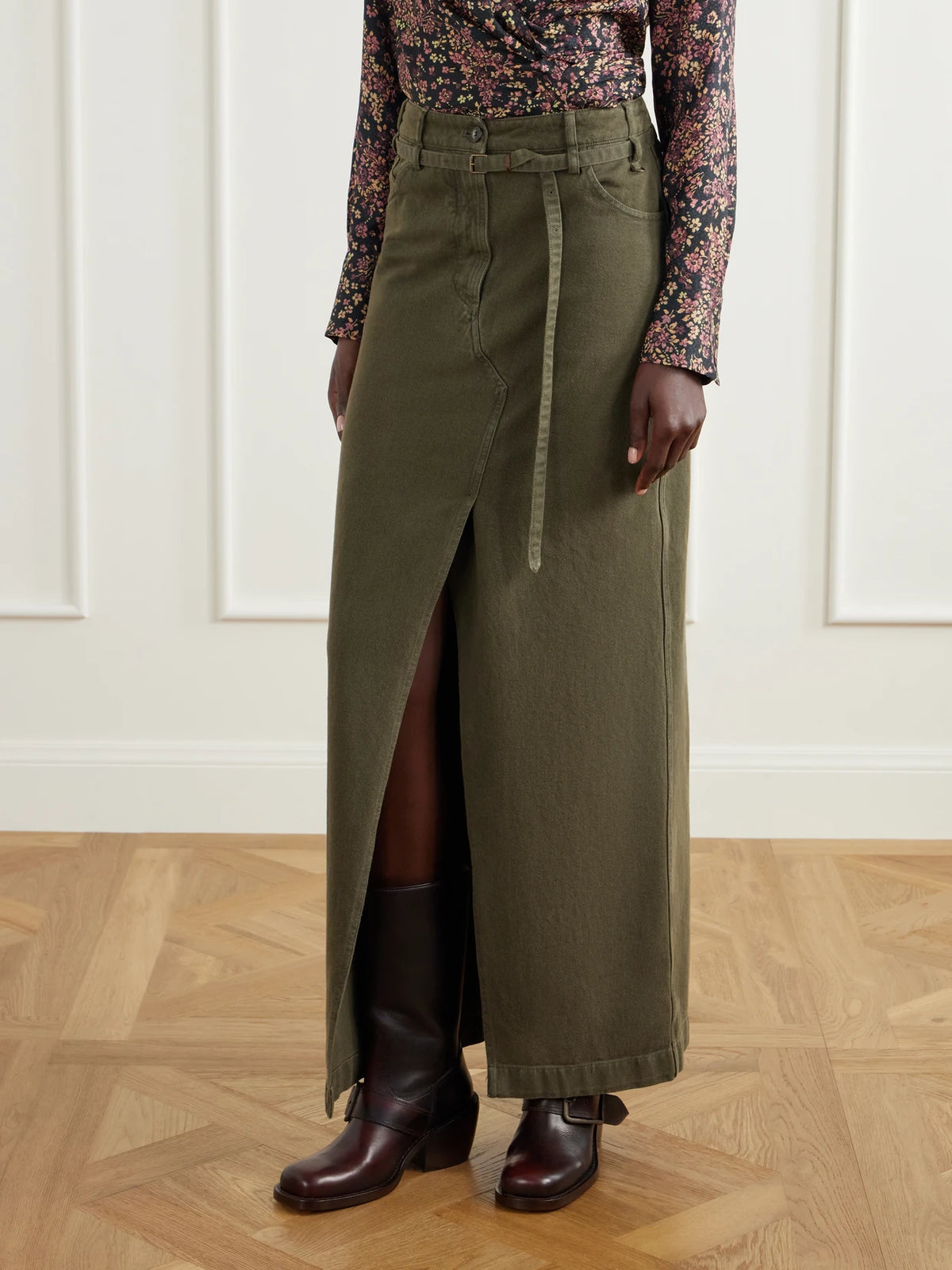 Dries Van Noten Belted Cotton-twill Midi Skirt