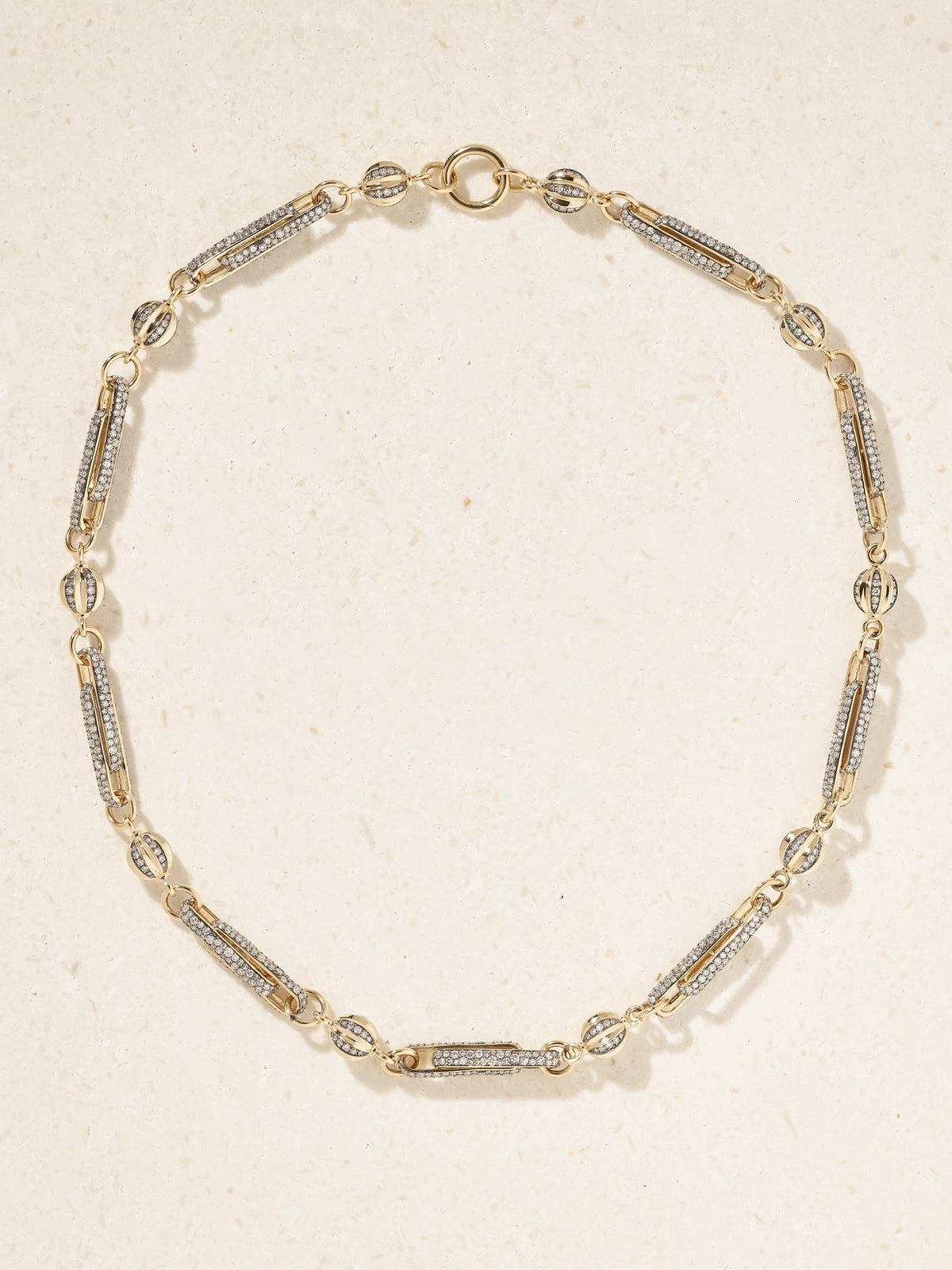 Double Diamond Stirrup Rhodium-plated 14-karat Gold Diamond Necklace