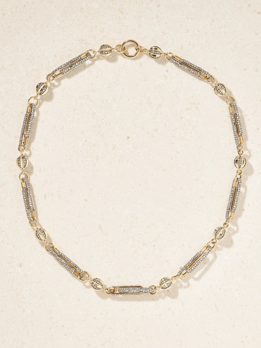 Double Diamond Stirrup Rhodium-plated 14-karat Gold Diamond Necklace