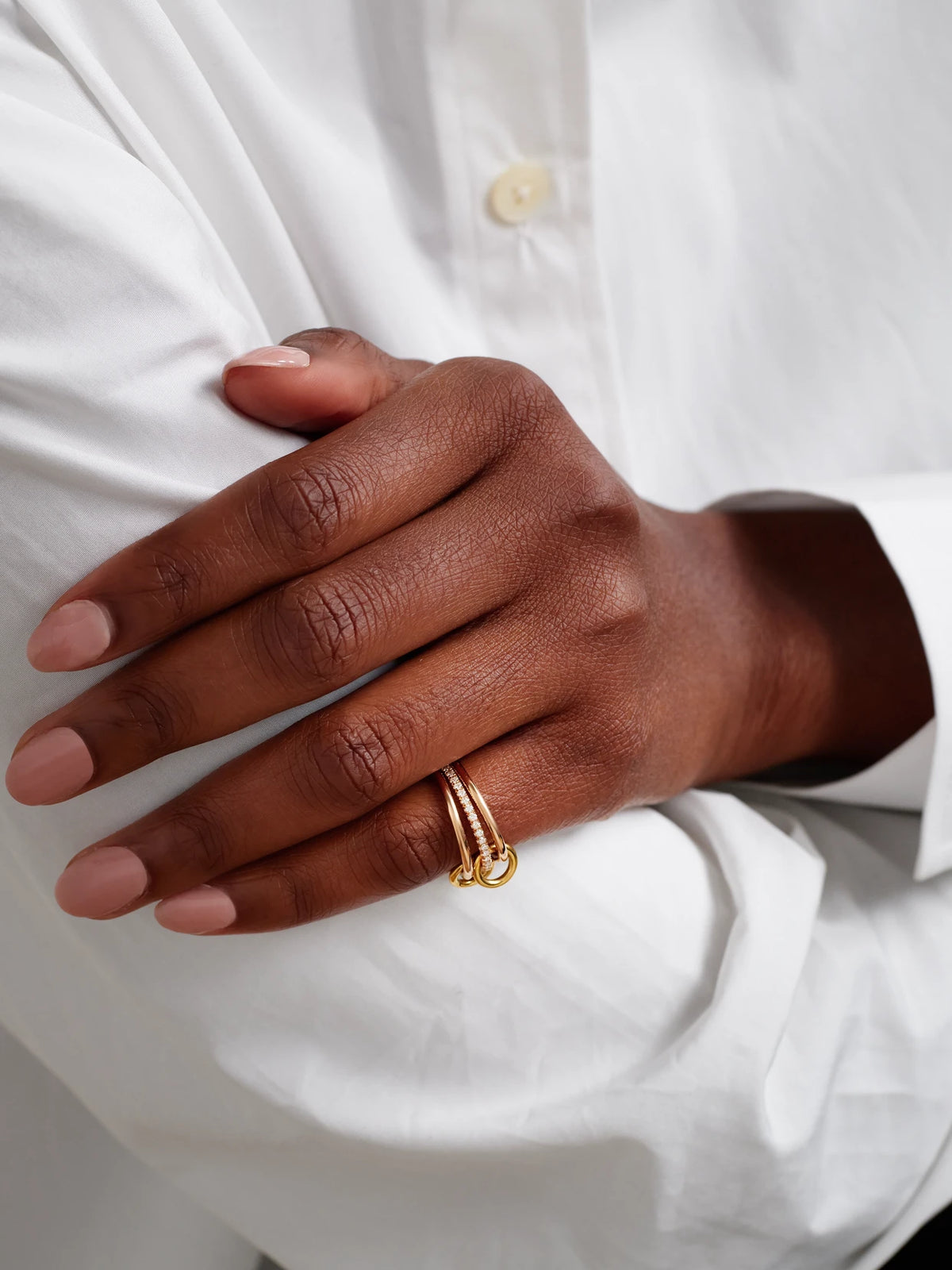 Image of Rings. Product name - Sonny Set Of Three 18-karat Yellow And Rose Gold And Diamond Rings in Multi colour by brand - Spinelli Kilcollin