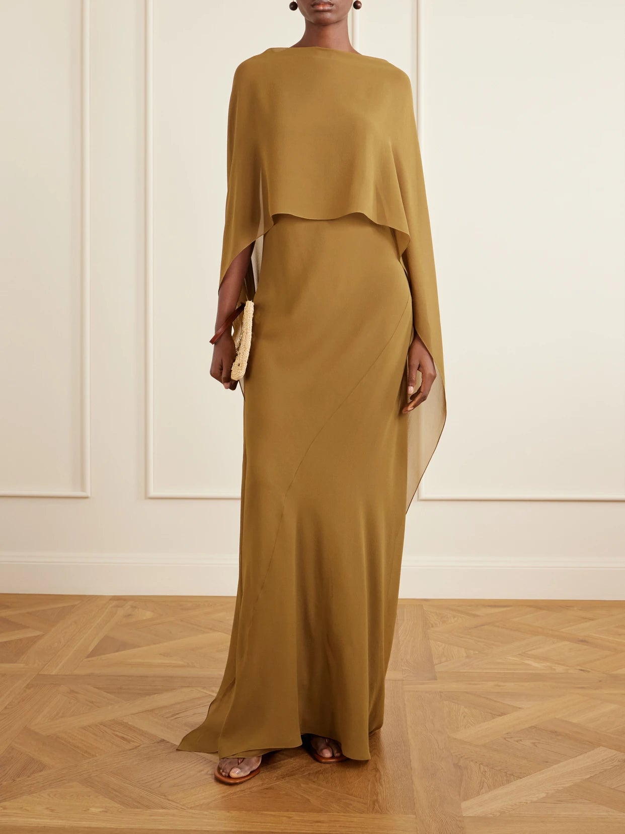 Image of Dresses. Product name - Galea One-shoulder Silk-chiffon Maxi Dress in Green colour by brand - Cortana