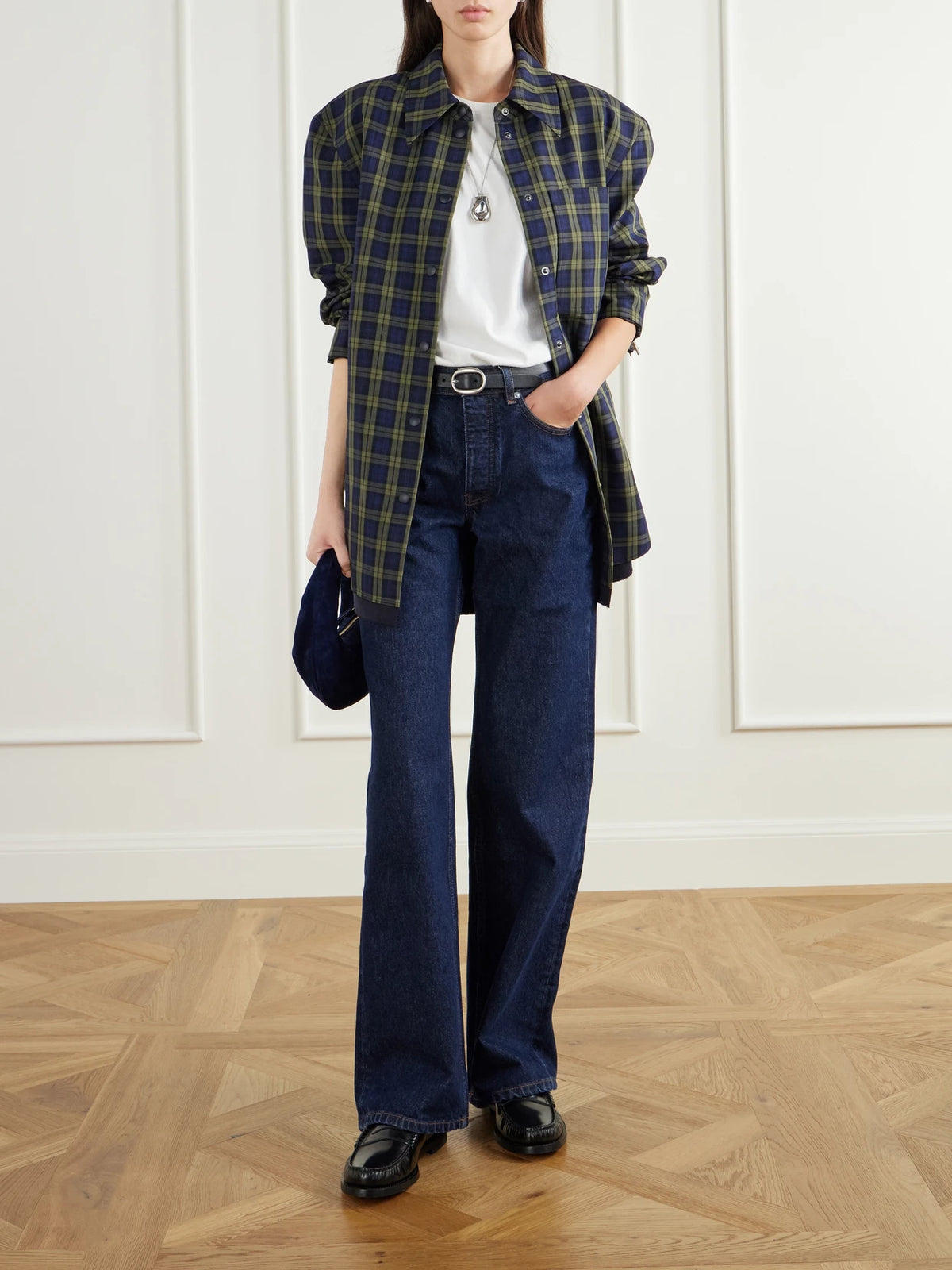 Image of Jeans. Product name - Hugh Jean 34' Straight-leg Jeans in Dark denim colour by brand - Anine Bing