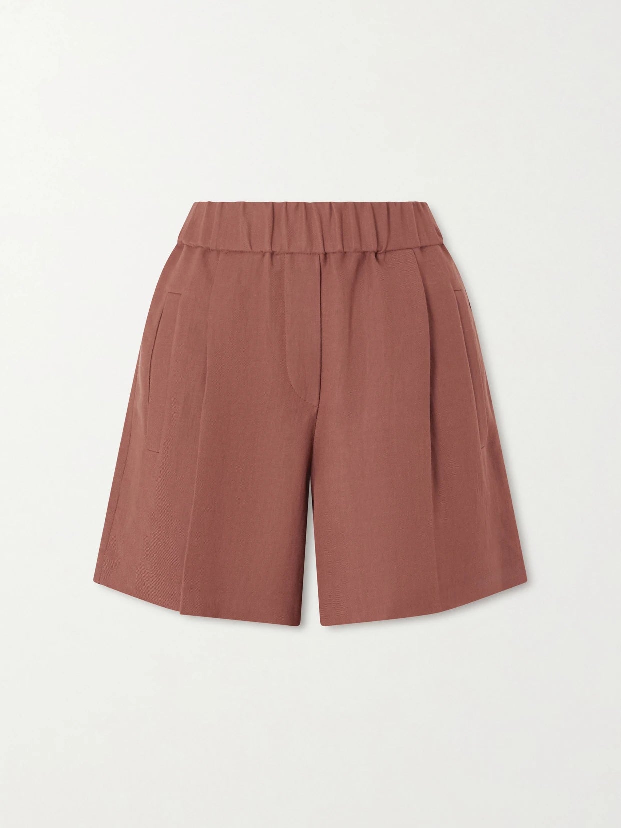 Pleated Twill Straight-leg Shorts