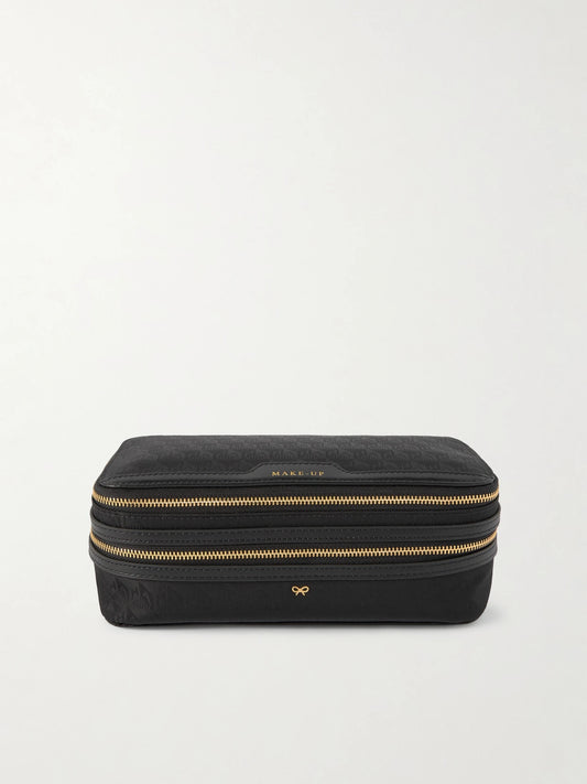 Make-up Leather-trimmed Jacquard Cosmetics Case