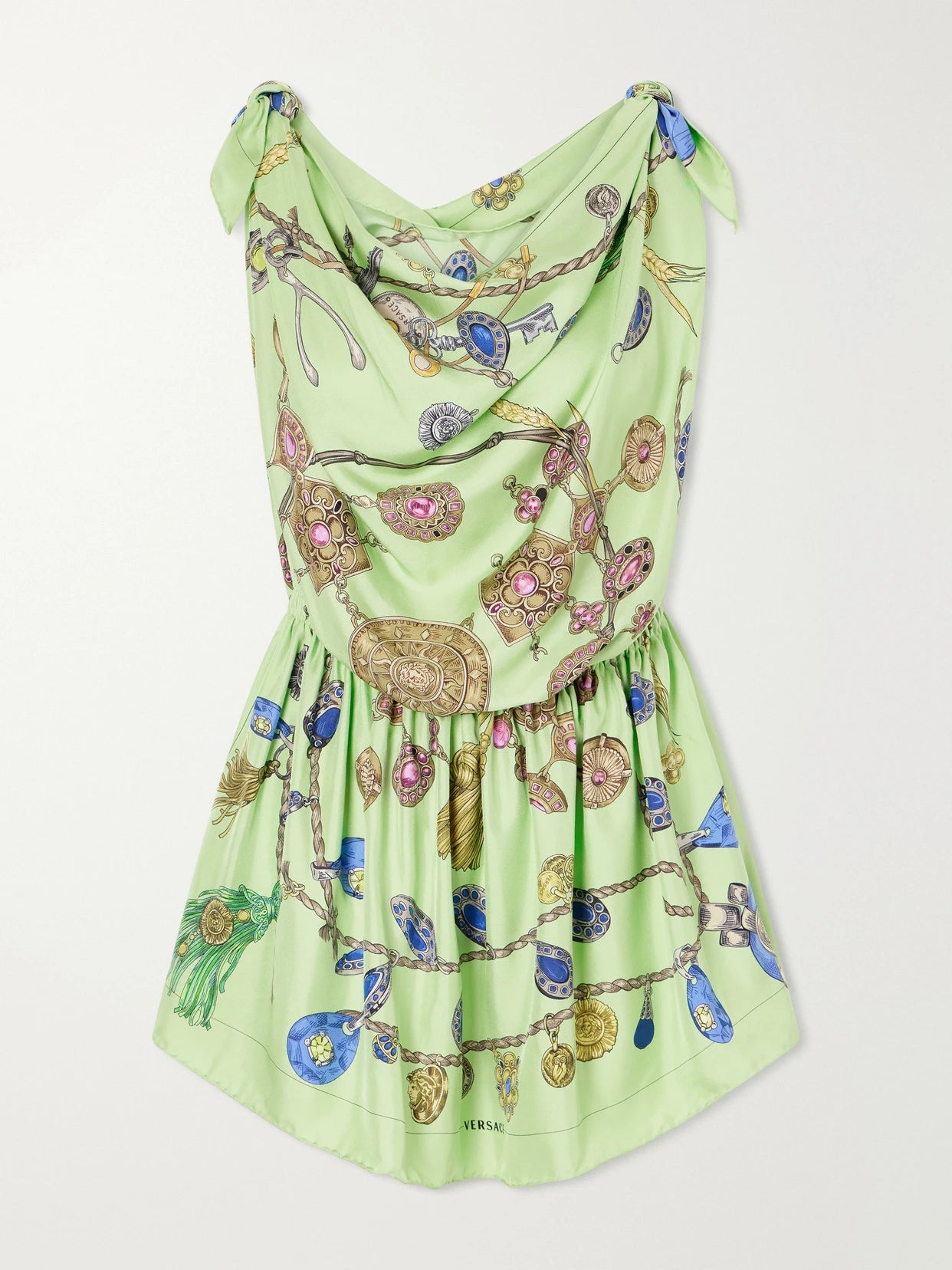 Knotted Draped Printed Silk-twill Mini Dress